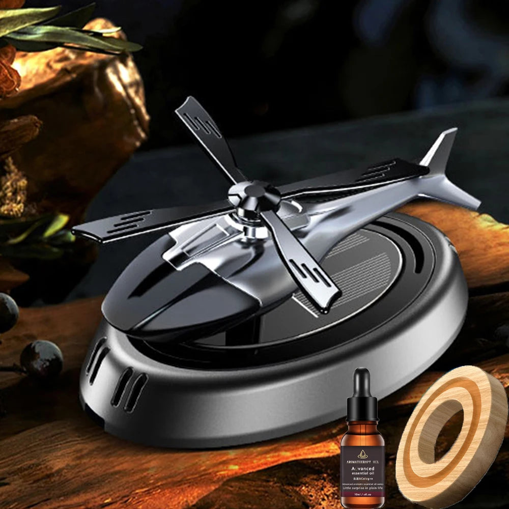 Solar Powered Rotation Helicopter Aromatherapy Car Air Freshener Alloy ABS SUV