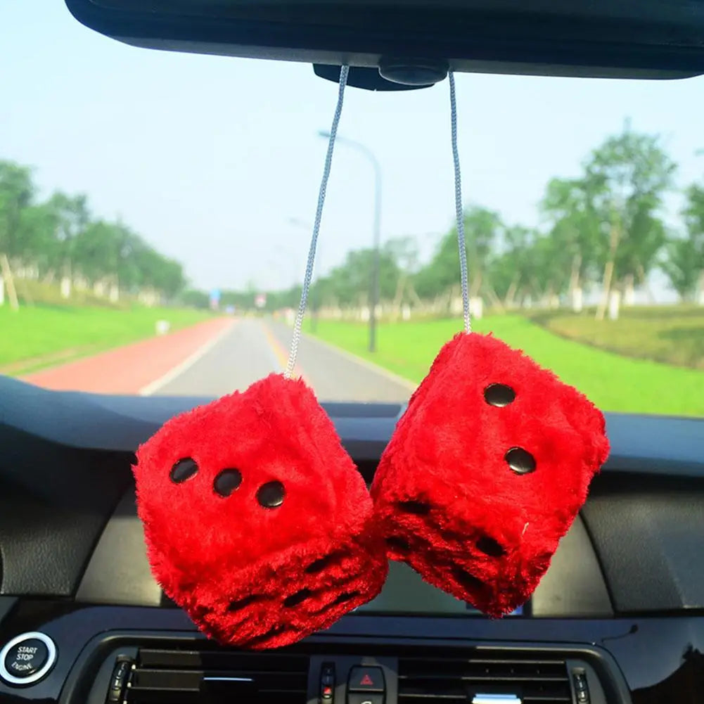 Big Long Hair Hot Stamping Dot Dice Plush Toy Cube Pendant Car Ornament Sieve Premium Automotive Accessory