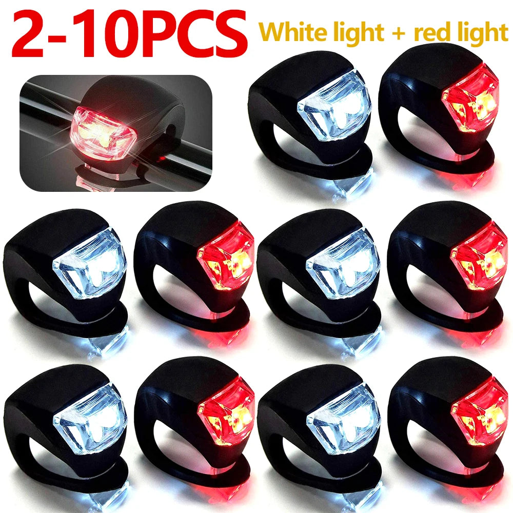 2-10pcs LED Silicone Bicycle Front Rear Light Set 3 Modes Waterproof MTB Mountain Road Bike Cycling Headlight Tail Warning Lamp