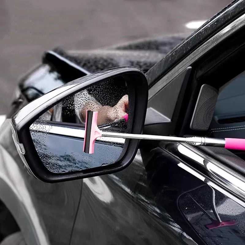 Car Rearview Mirror Wiper Telescopic Handle Durable Stainless Auto Glass Premium Automotive Accessory