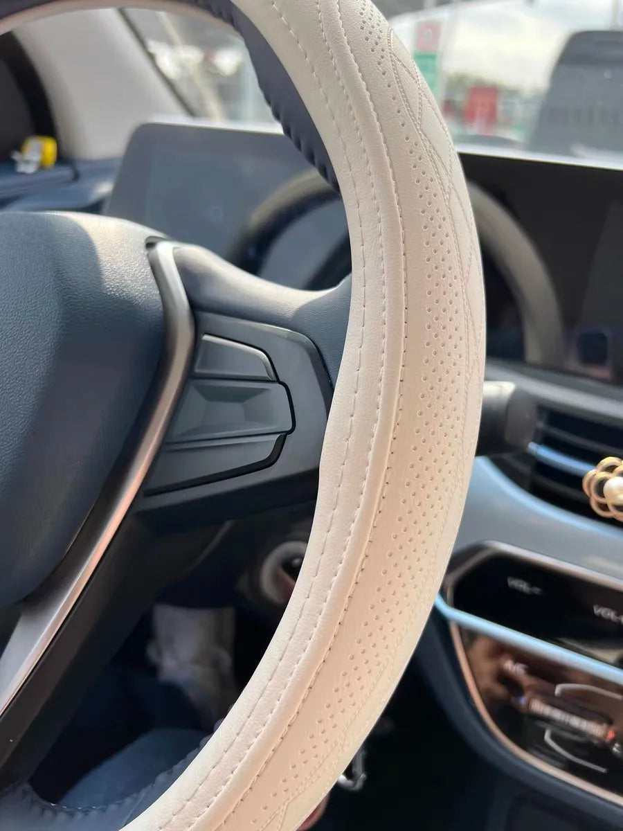 Steering Wheel Cover, Non-slip Napa Leather Perforated Patchwork Car Auto Vehicl