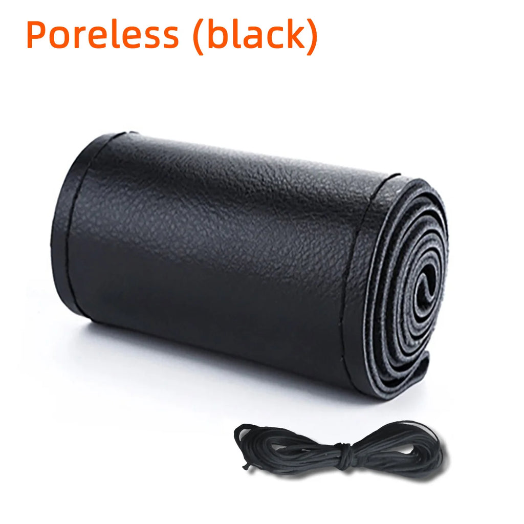 Universal Leather Car Steering Wheel Stitch On Wrap Cover Fit for 38cm 14" DIY
