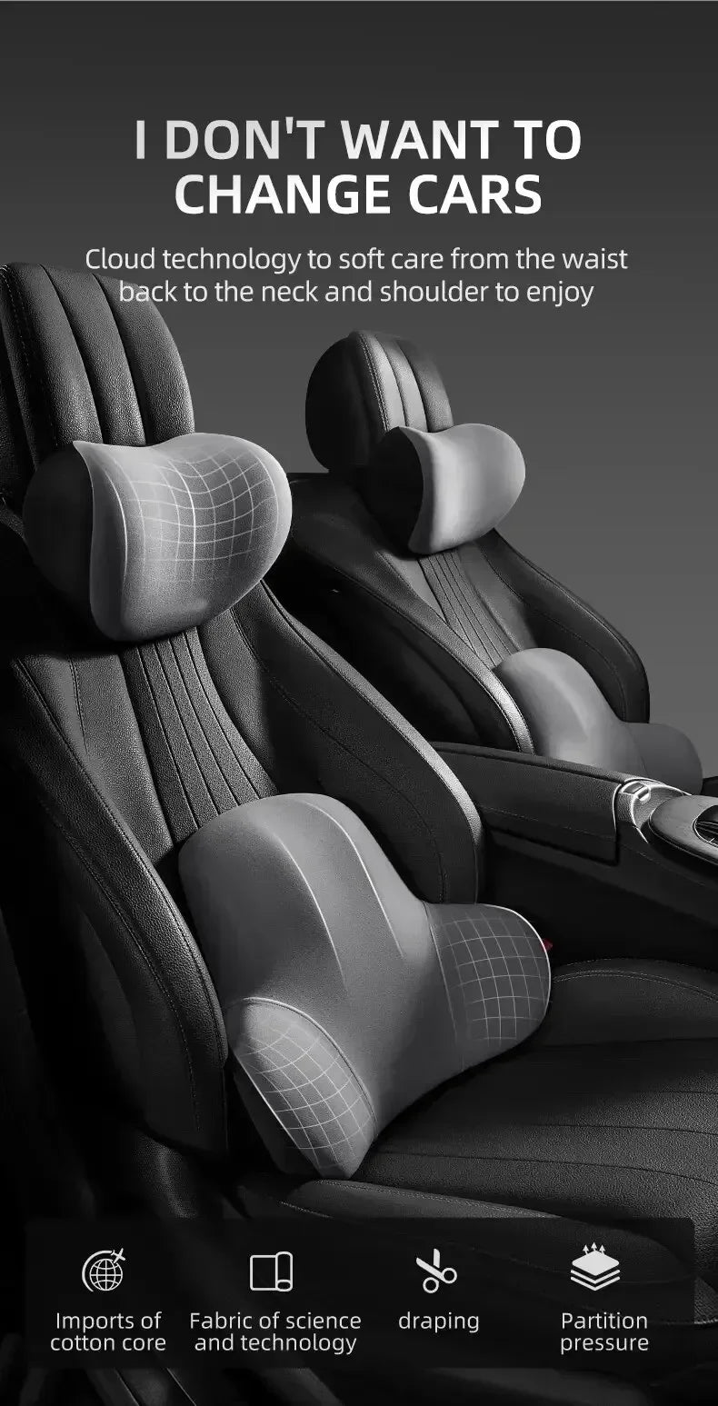 Ergonomic Car Headrest and Lumbar Support Set Memory Foam Neck Cushion Interior
