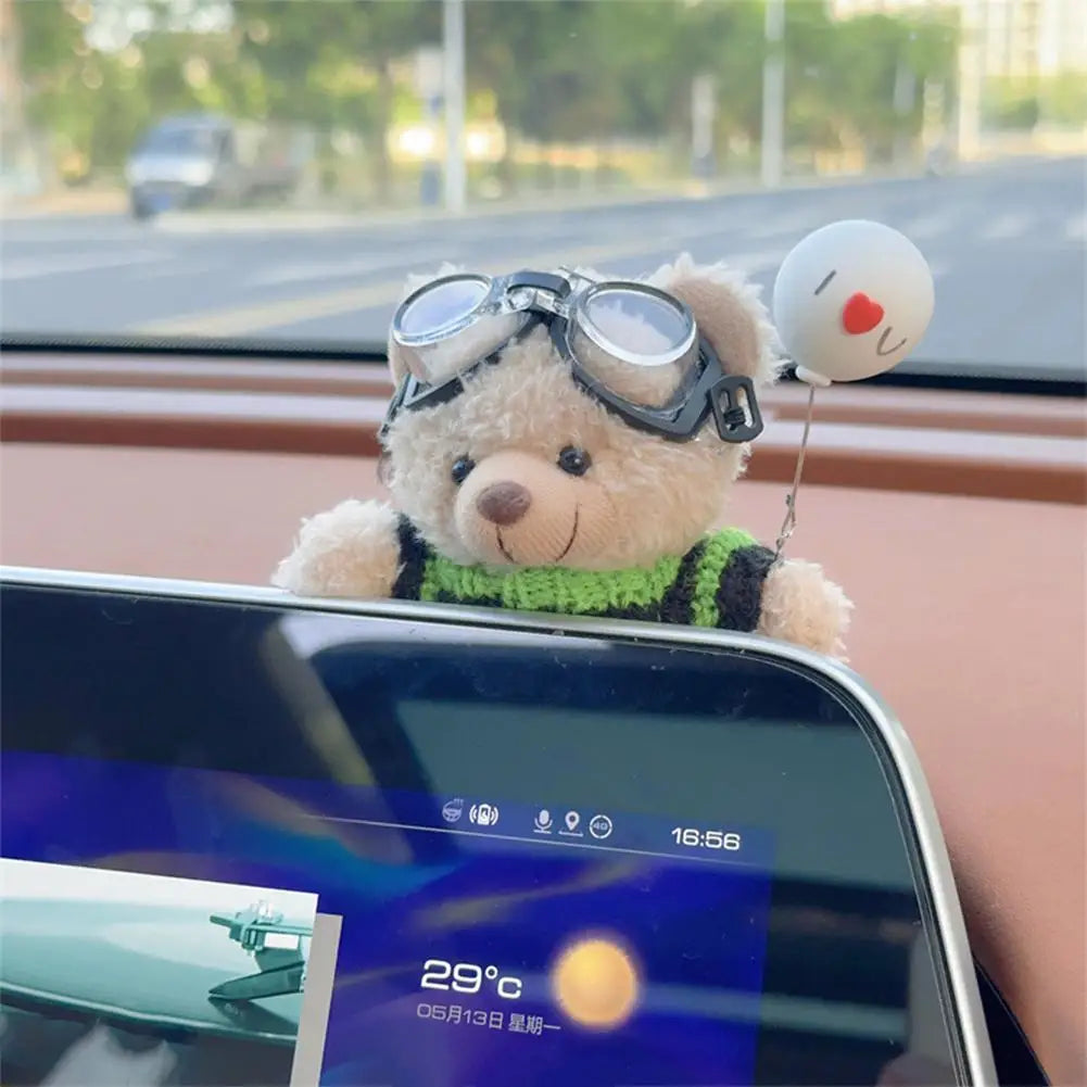 Car Decoration Interior Bear Screen Ornaments Plush Cartoon Cute Center Console Premium Automotive Accessory