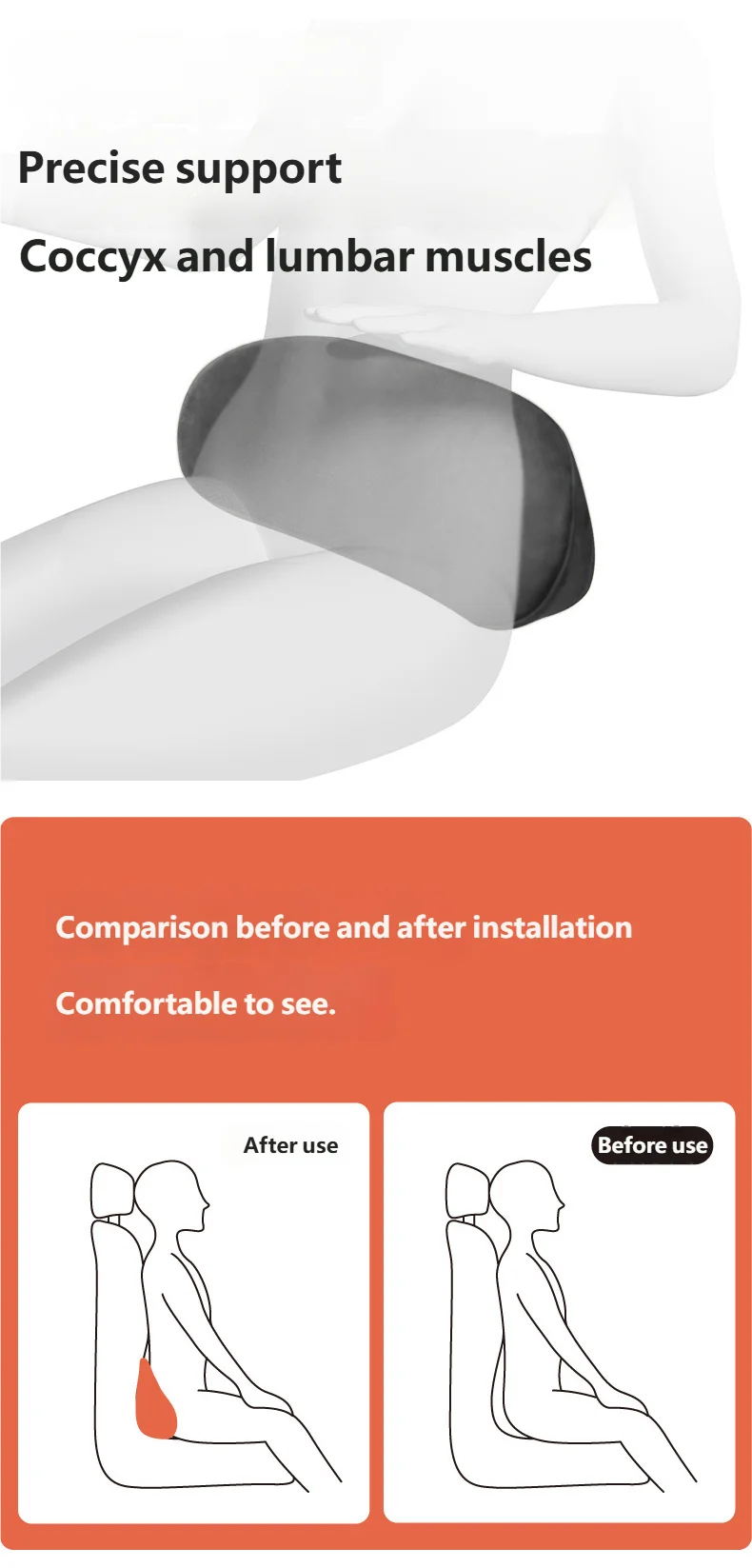 Car Memory Foam Lumbar Support Cushion Waist Pillow Backrest Seat Driver