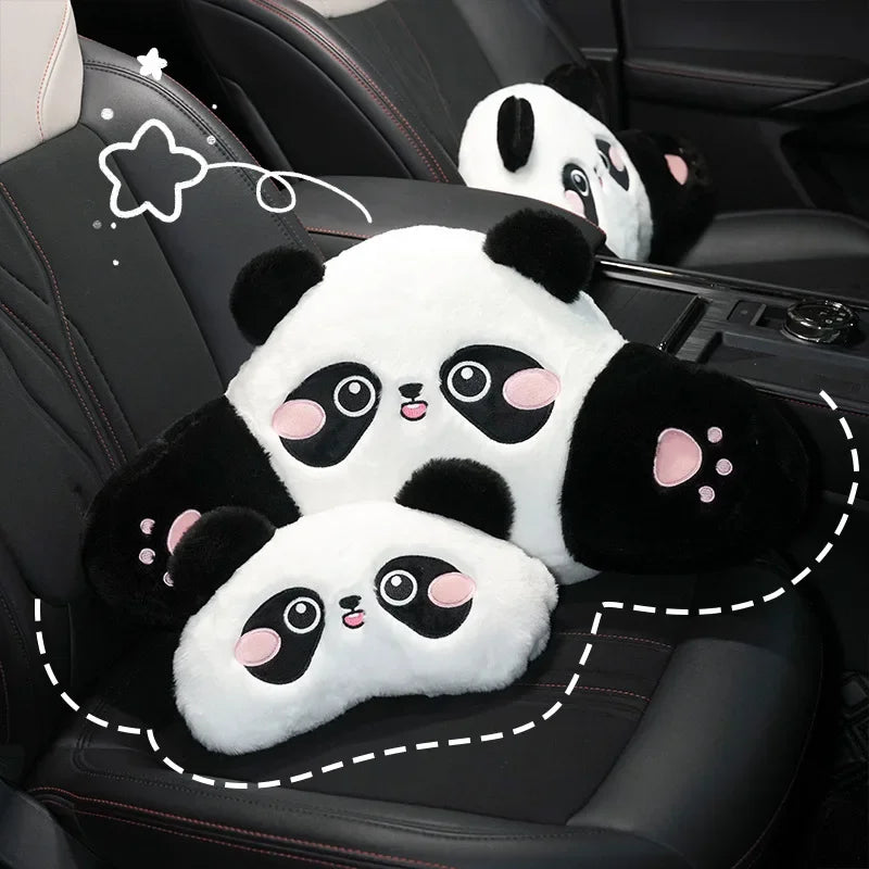 Car Headrest Neck Protection Pillow Cute Plush Panda Backrest in the Lumbar