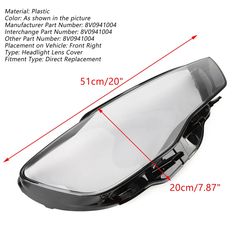 Headlight Cover Headlamp Lens Right For Audi A3 2013-2016 Clear