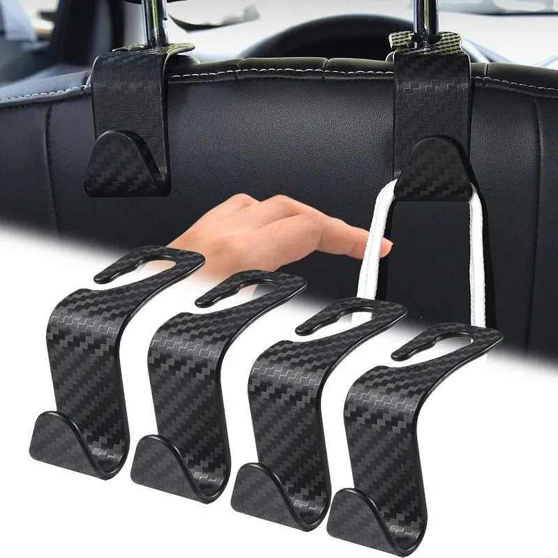 4Pcs Carbon Fibre Hook Car Seat Headrest Auto Back Organizer Hanger Interior