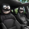 2pcs Horror-Themed Car Headrest Covers Black White Face Design Unfilled Interior