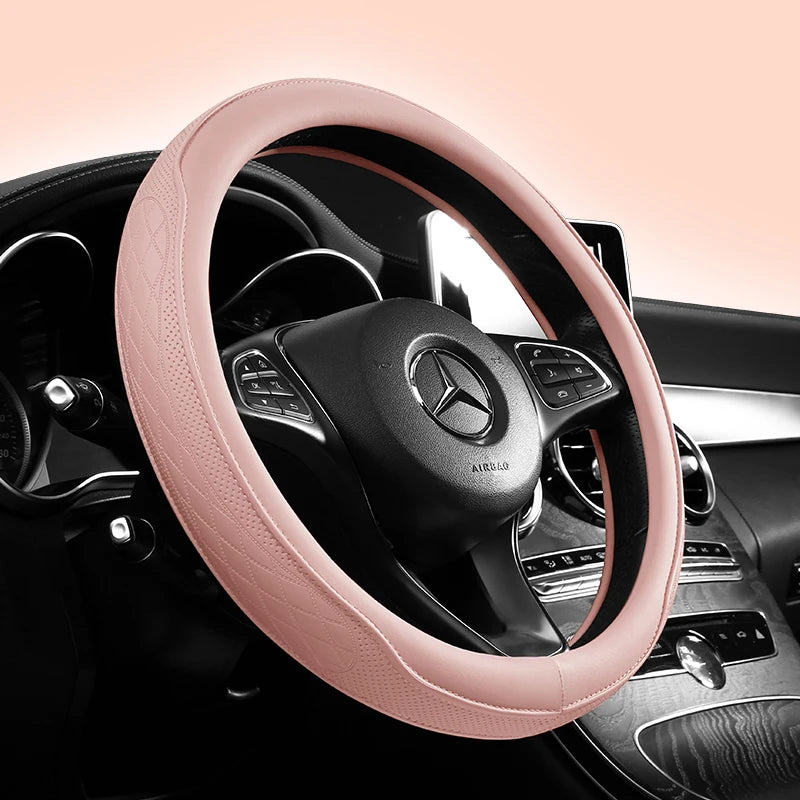 Steering Wheel Cover, Non-slip Napa Leather Perforated Patchwork Car Auto Vehicl