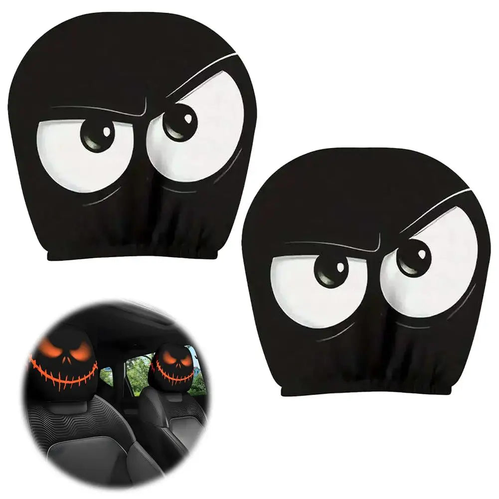 1 Pair Universal Funny Car Headrest Cover Decor Big-eyed Cartoon Print Interior