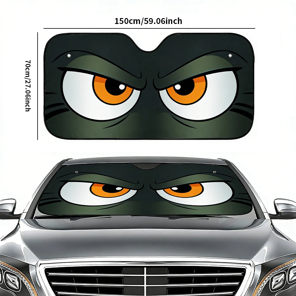 Cartoon Angry Eyes Car Windshield Sun Shade 51.1 Inches Universal Car Sun Visor