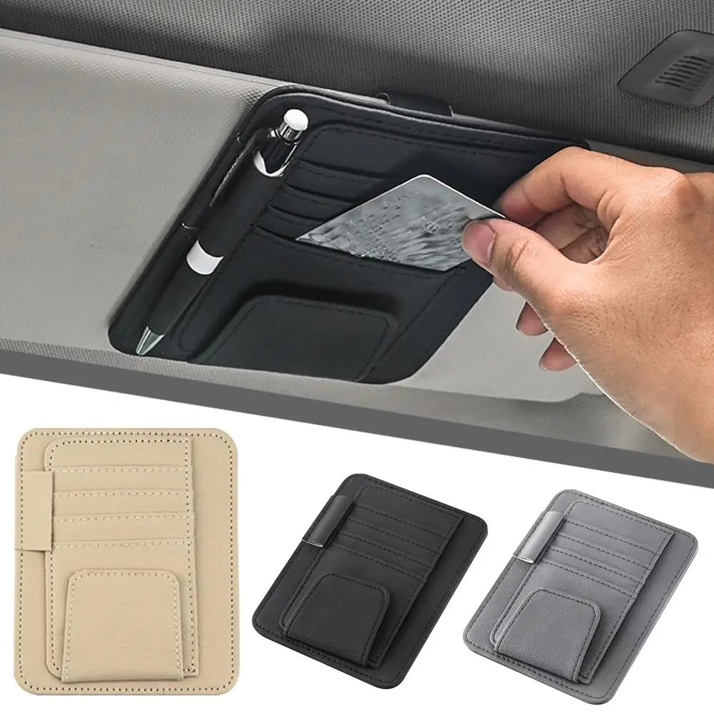 Car Sun Visor Organizer Multi-Pocket Business Card Storage Management Sunglasses