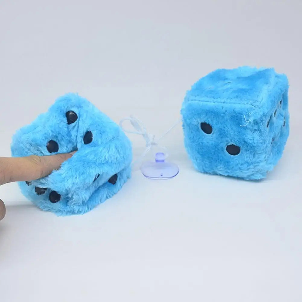 Big Long Hair Hot Stamping Dot Dice Plush Toy Cube Pendant Car Ornament Sieve Premium Automotive Accessory