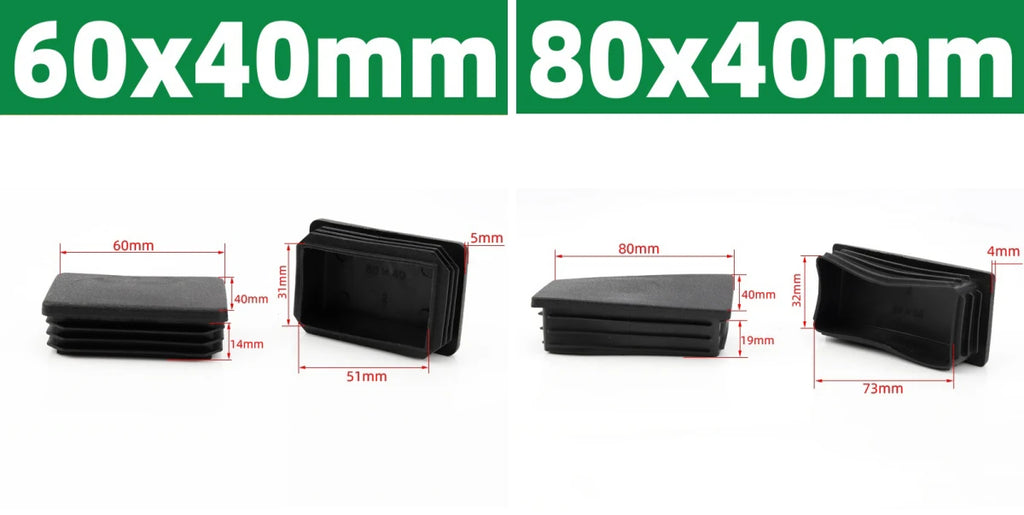 Black Square Oblong Plastic Pipe Plug Stopple Dust Plug Protective Cover Non-slip Mat Head End Cap Door Mat 16x16mm~80x40mm