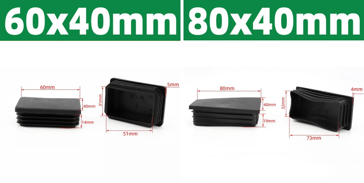 Black Square Oblong Plastic Pipe Plug Stopple Dust Plug Protective Cover Non-slip Mat Head End Cap Door Mat 16x16mm~80x40mm