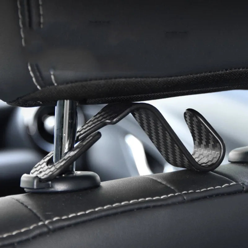 4Pcs Carbon Fibre Hook Car Seat Headrest Auto Back Organizer Hanger Interior