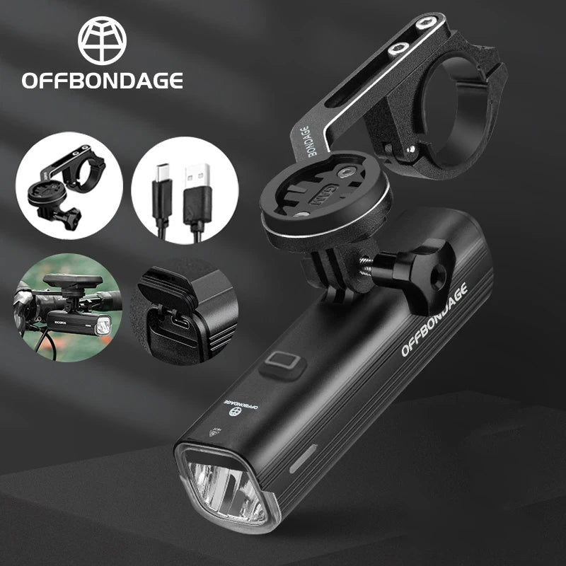 OFFBONDAGE Bike Front Light Rainproof USB Rechargeable Bicycle Light 1000LM Cycling Headlight LED 4800mAh Flashlight Bike Lamp