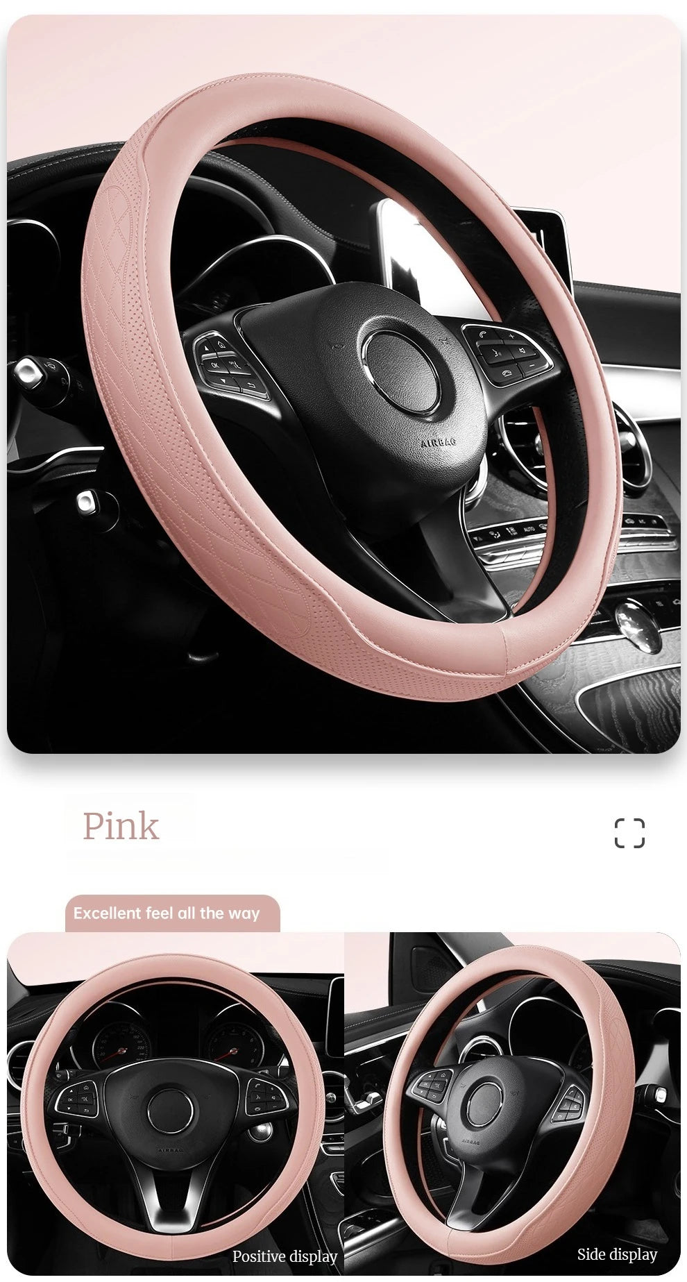 Embossed PU Leather Patchwork Car Steering Wheel Cover, Non-slip, Breathable