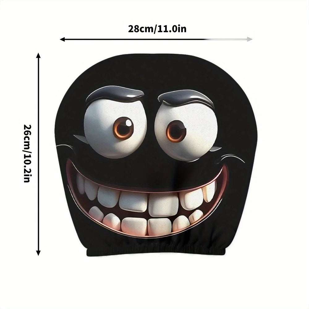 2 pcs Funny Big-Eyed Cartoon Print Car Headrest Cover Interior Auto Protector