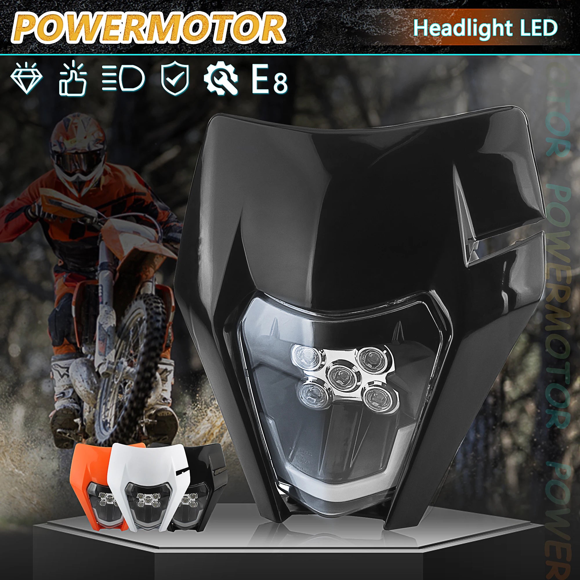 Motorcycle Headlight LED Enduro for KTM EXC XC SX MX XC 125 250 300 450 Universal Supermoto Dirt Bike Motocross Headlights Plate