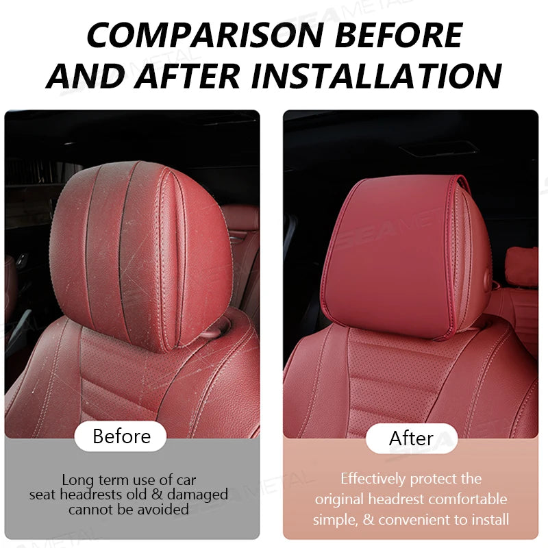 BLALION Premium Car Headrest Cover Universal Leatherette Neck Support Protector