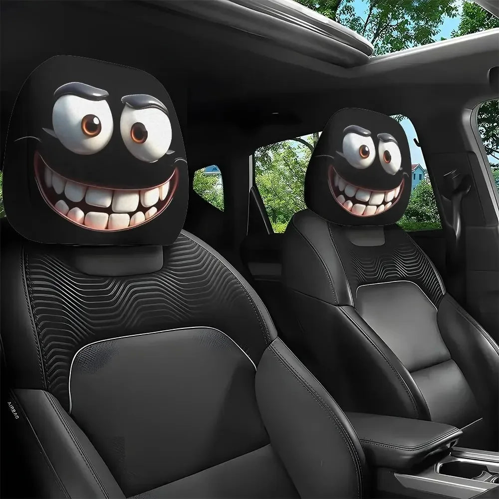2 pcs Cartoon Face Printed Car Pillowcase Soft Comfortable Decorative Cushion