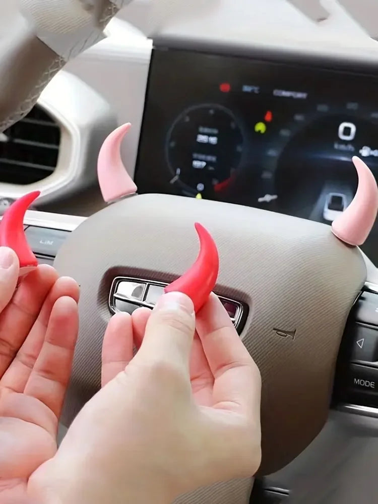 2 pcs Car Mini Steering Wheel Devil Horns Corner Decorative Sticker Cute Creativ