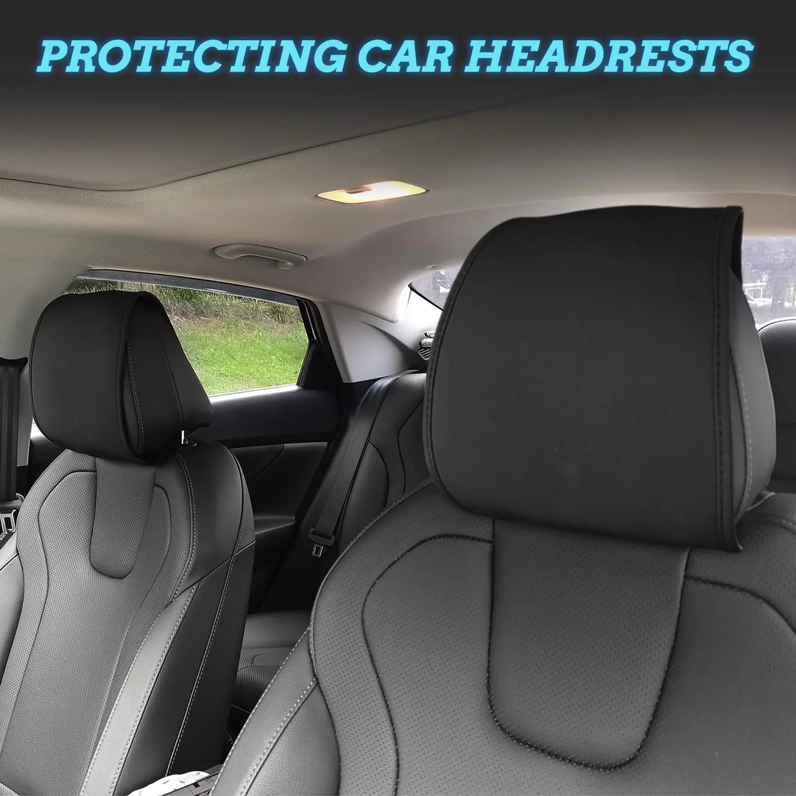 Car Headrest Covers for Seat with Pocket Leather Head Rest Cover Interior