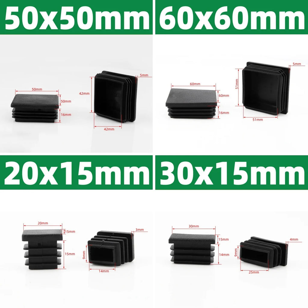 Black Square Oblong Plastic Pipe Plug Stopple Dust Plug Protective Cover Non-slip Mat Head End Cap Door Mat 16x16mm~80x40mm