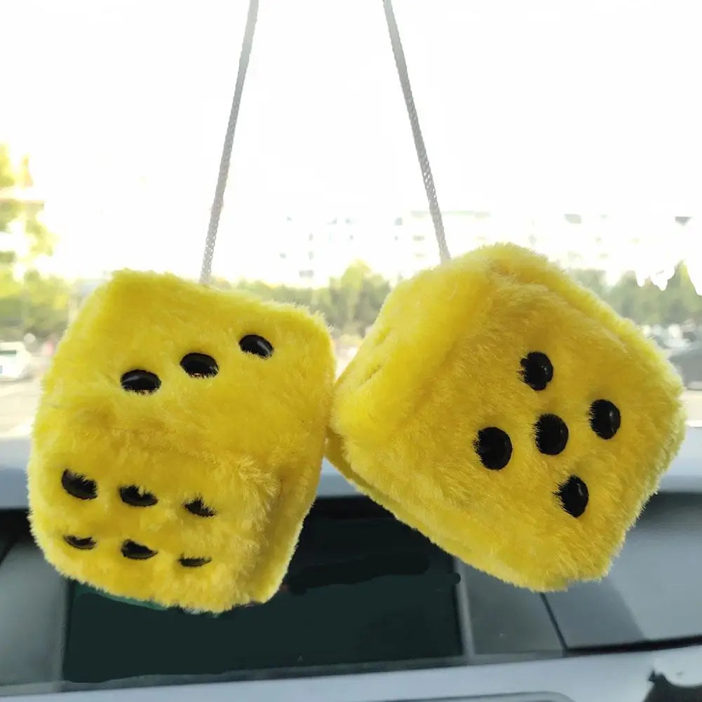 Big Long Hair Hot Stamping Dot Dice Plush Toy Cube Pendant Car Ornament Sieve Premium Automotive Accessory