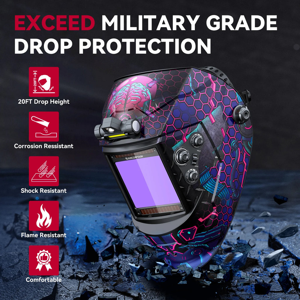 ARCCAPTAIN Welding Mask 4 Arc Sensor Auto Darkening Welding Helmet Large Viewing 3.94" x 3.66" TRUE Color 1/1/1/1 Welder Hood