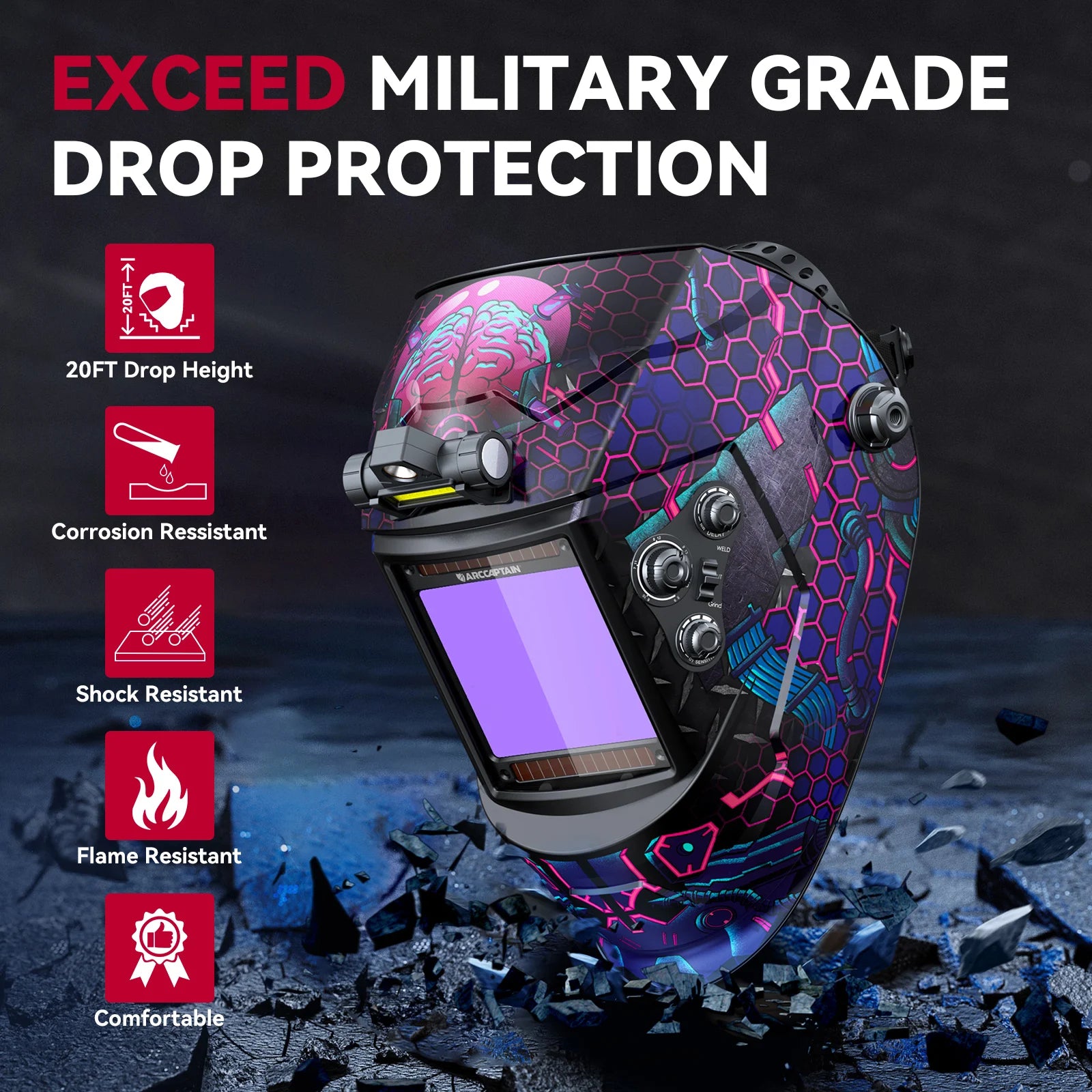 ARCCAPTAIN Welding Mask 4 Arc Sensor Auto Darkening Welding Helmet Large Viewing 3.94" x 3.66" TRUE Color 1/1/1/1 Welder Hood