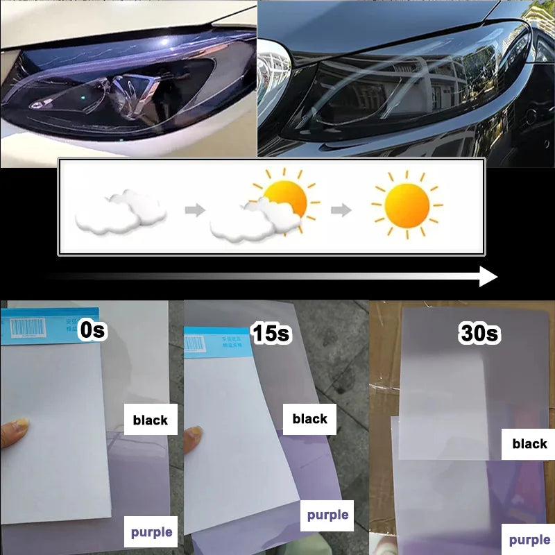 Black/purple TPU photochromic headlight film suitable for any car light decoration, scratch resistant, and protective stickers