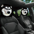 2 pcs Printed Car Headrest Covers Wolf Husky Dog Elastic Washable Interior Prote