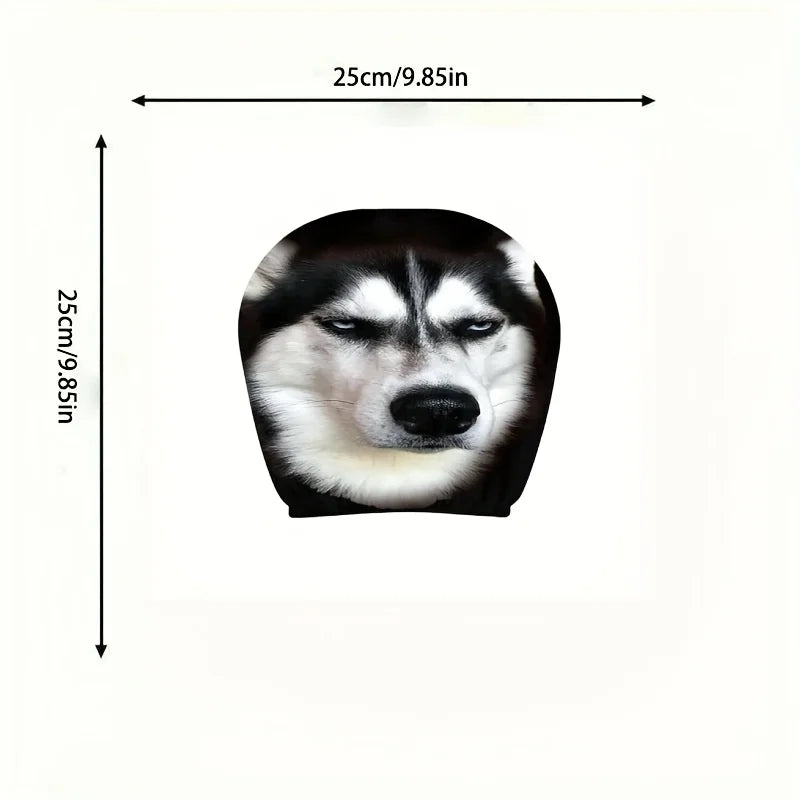 2 pcs Printed Car Headrest Covers Wolf Husky Dog Elastic Washable Interior Prote