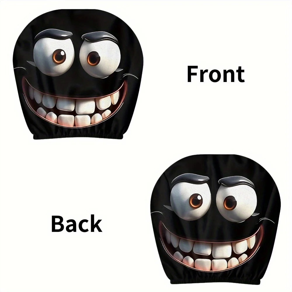 2 pcs Funny Big-Eyed Cartoon Print Car Headrest Cover Interior Auto Protector