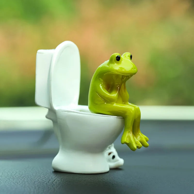 Funny Frog on Toilet Car Dashboard Ornament Resin, Perfect for Vehicle Interior Premium Automotive Accessory
