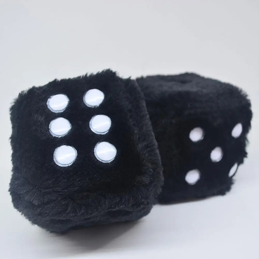 Big Long Hair Hot Stamping Dot Dice Plush Toy Cube Pendant Car Ornament Sieve Premium Automotive Accessory