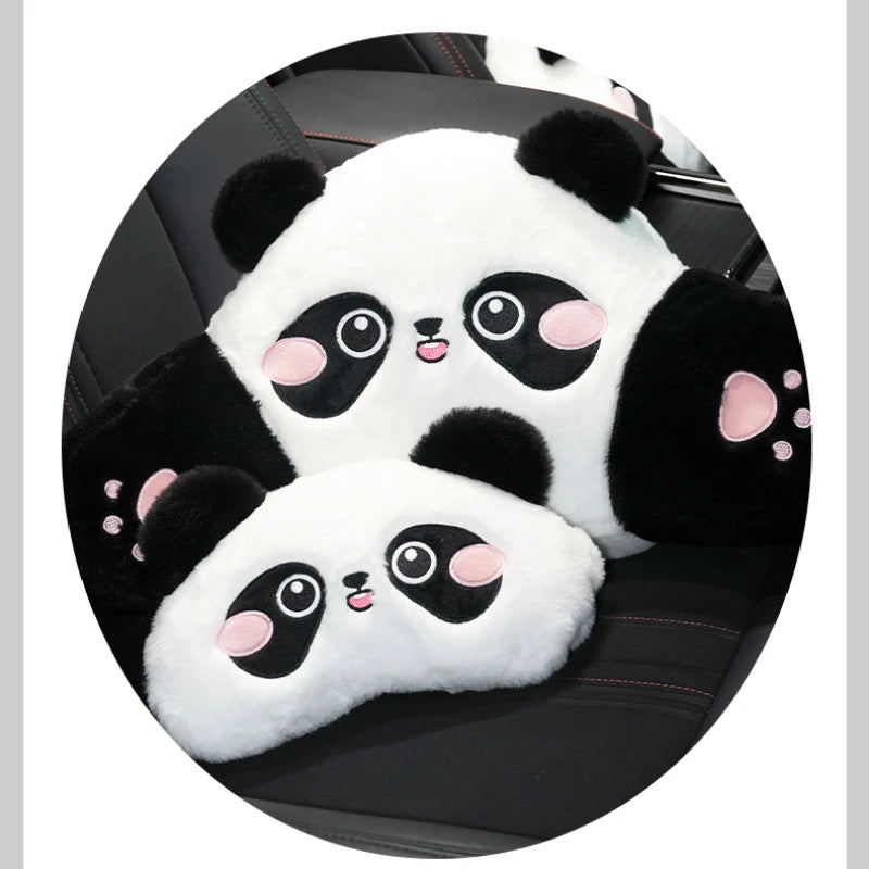 Car Headrest Neck Protection Pillow Cute Plush Panda Backrest in the Lumbar