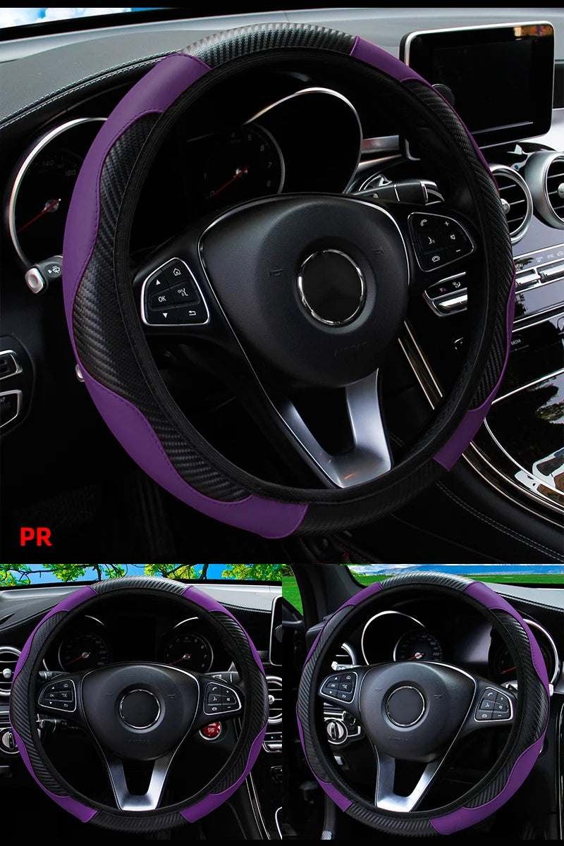 Car Steering Wheel Cover Breathable Anti Slip PU Leather Steering Covers
