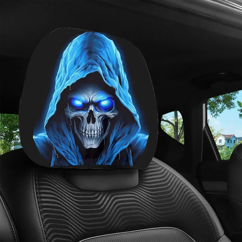 Blue Skull Pattern Car Headrest Cover Universal Protector Case Interior Auto