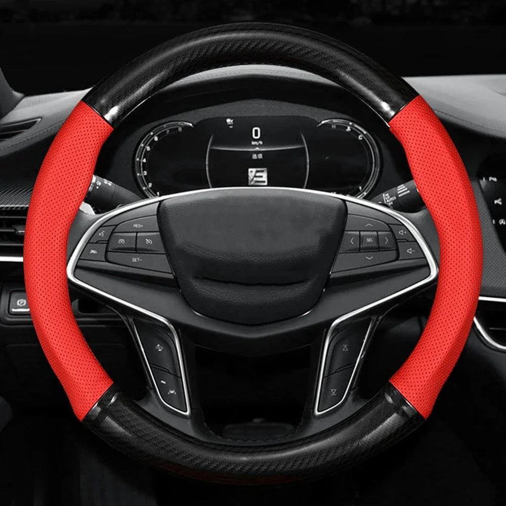 Universal Car Steering Wheel Cover Carbon Fiber Leather D shape O Shape