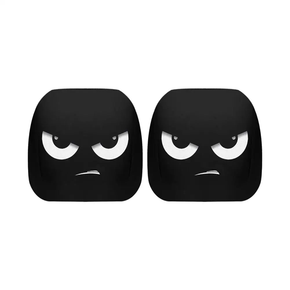2PCS Funny Cartoon Premium Car Headrest Covers Elastic Stretchable Universal