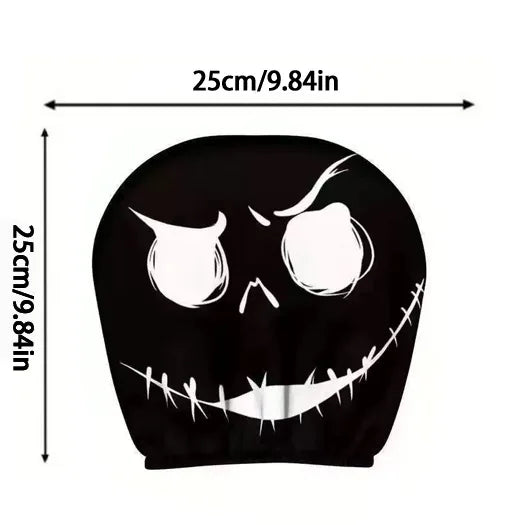 2pcs Horror-Themed Car Headrest Covers Black White Face Design Unfilled Interior