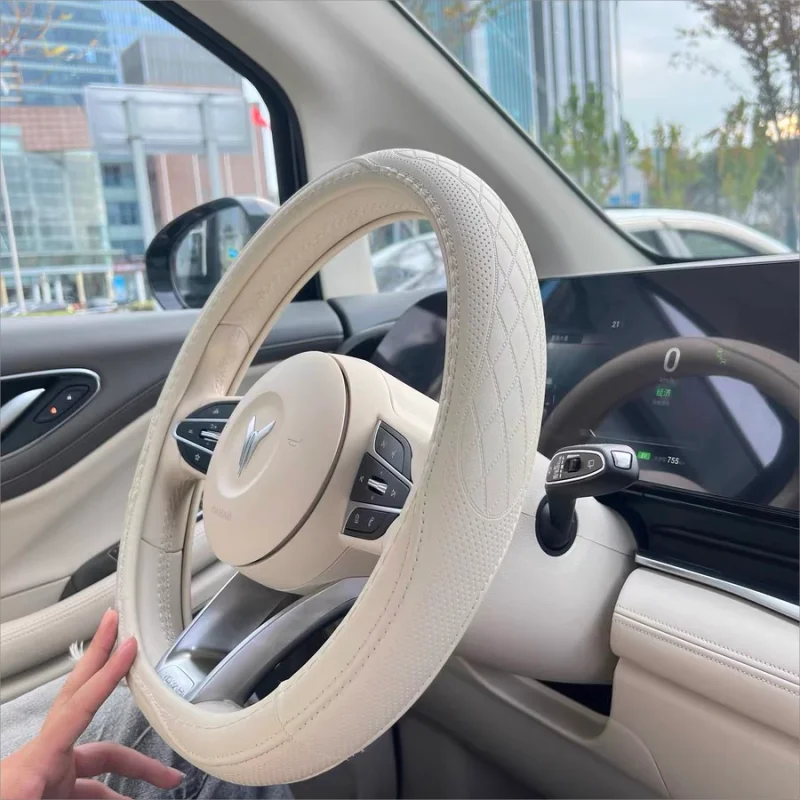 Steering Wheel Cover, Non-slip Napa Leather Perforated Patchwork Car Auto Vehicl
