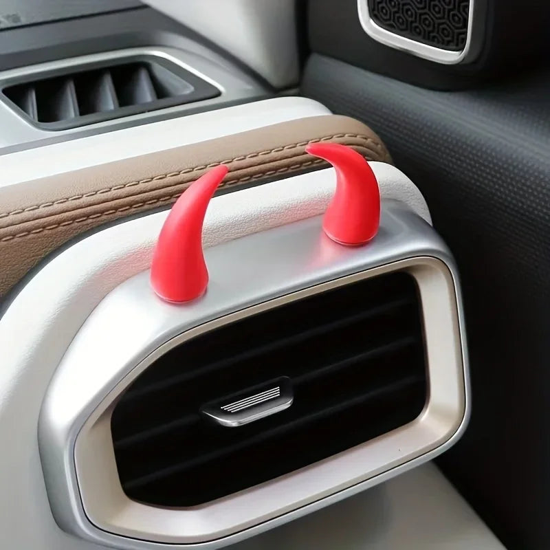 2 pcs Car Mini Steering Wheel Devil Horns Corner Decorative Sticker Cute Creativ