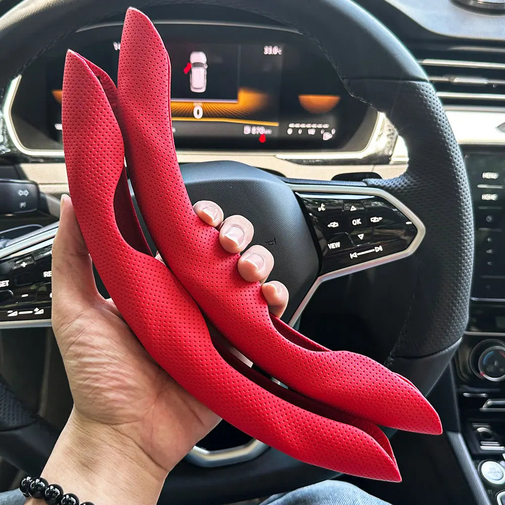 Universal D-shaped Round Car Steering Wheel Cover Ventilation hole Leather