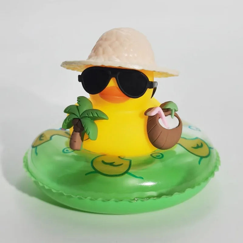 New! Car Dashboard Ornaments Summer Little Yellow Duck Coconut Skateboard Hat Premium Automotive Accessory