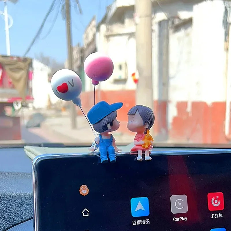 Cute Cartoon Couples Car Decoration Accessories Romantic Figurines Balloon Premium Automotive Accessory